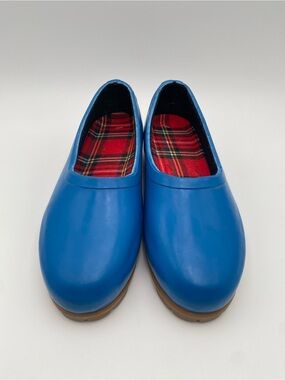 Women’s Blue Slip-On Rain Clogs with Plaid Insole